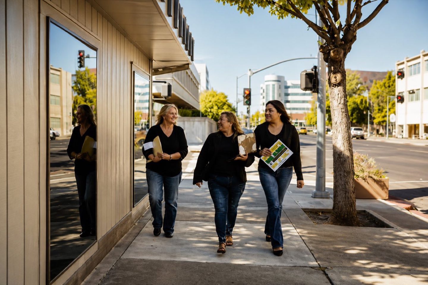 The women of Joanna's Bail Bonds walking through downtown Modesto